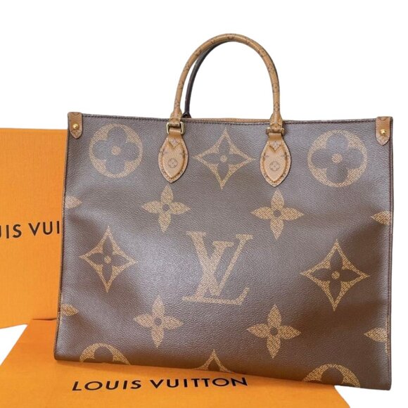 Authentic Louis Vuitton On The Go Tote Reverse Monogram Giant GM Brown OnTheGo - Picture 1 of 8